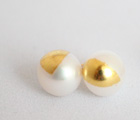 Earing /round pearl×gold foil